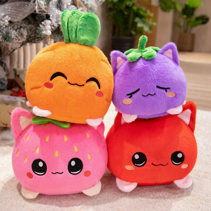 Kawaii Round Cat-Fruit Plush Pillow with Leaf Top and Squishy Bean-Fill Cuddle Companion Stornfield