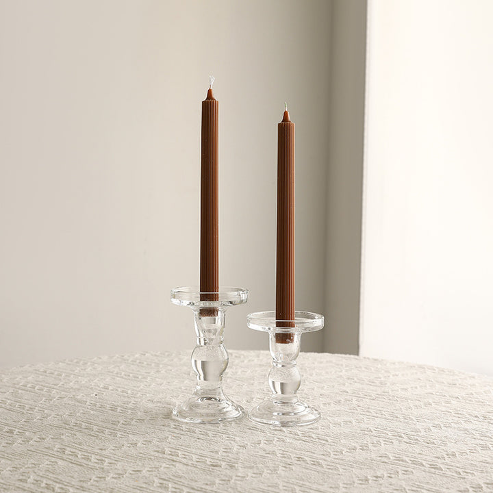 Crystal Glass Sculpted Stem Taper Candle Holders