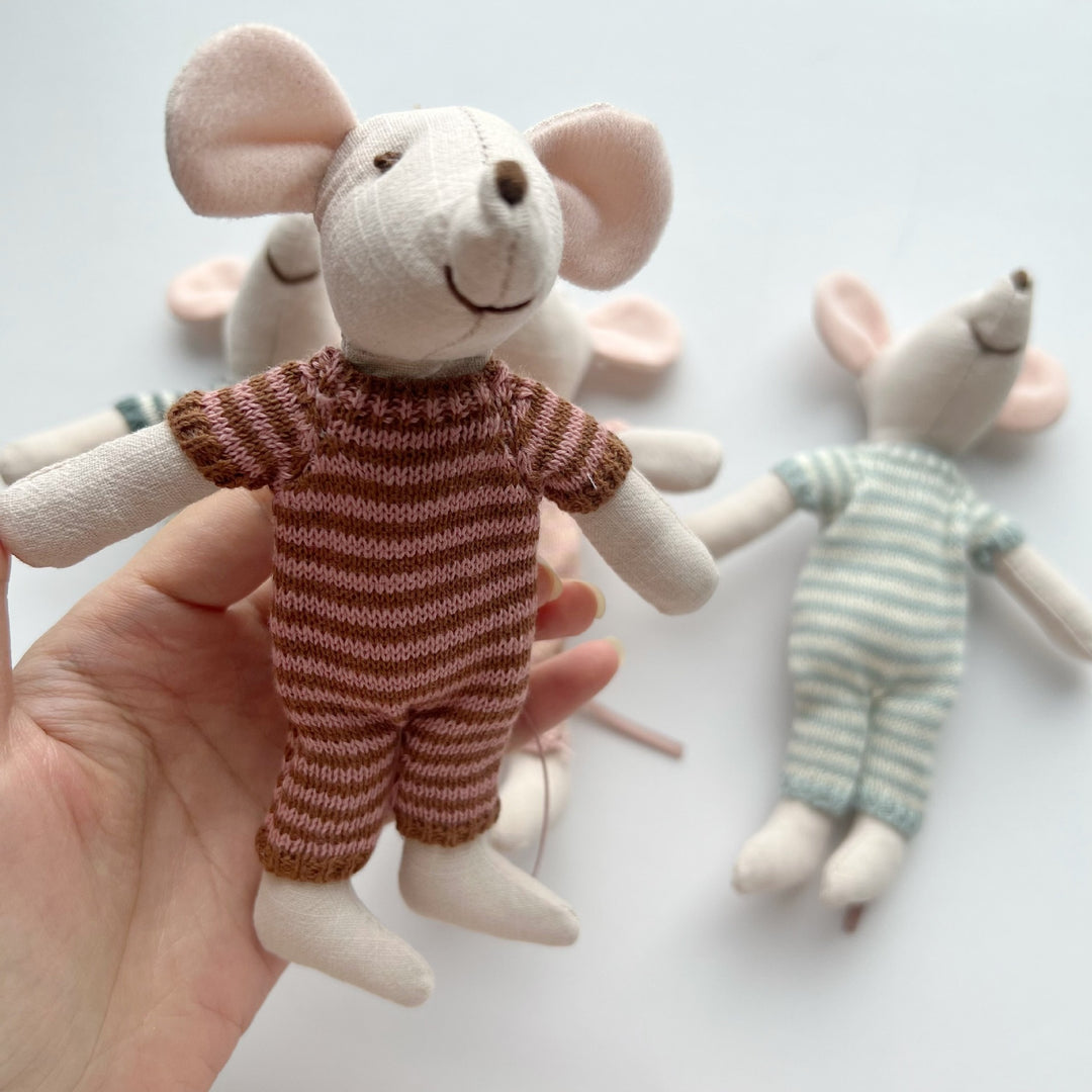 Handcrafted Cotton Plush Mouse Doll with Crochet Dress