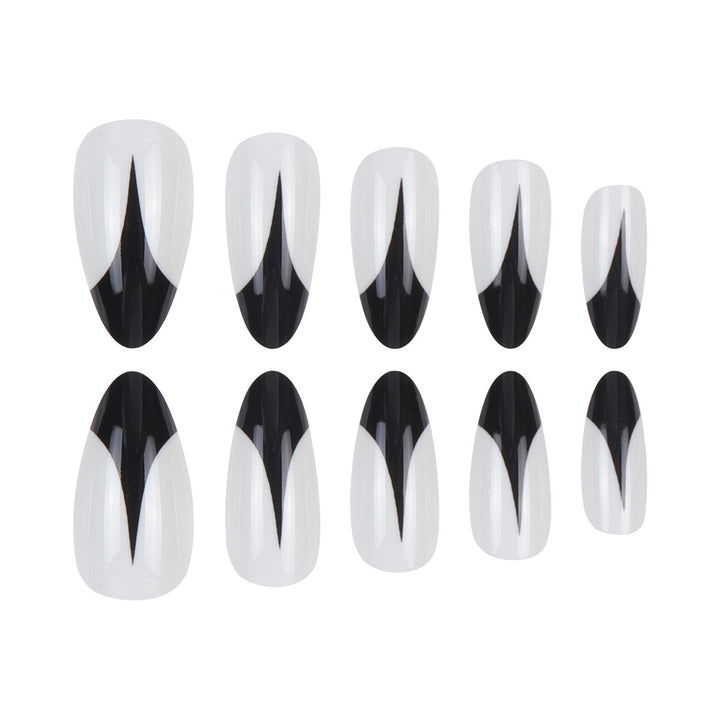 Trendy Stiletto Press-On Nails with Artistic Black and White Design Stornfield