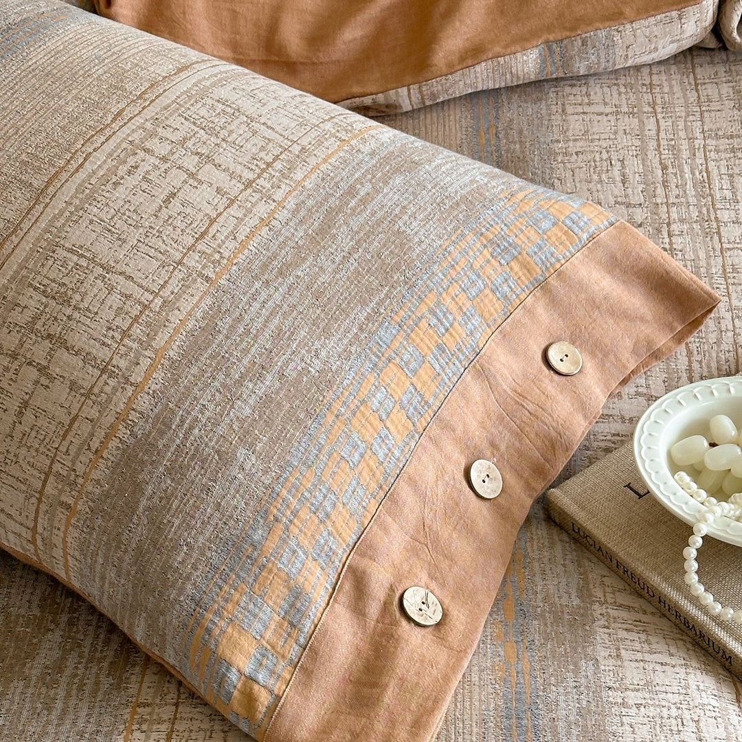 Washed Linen-Blend Reversible Duvet Cover Set with Button-Tab Closure and Pillow Shams