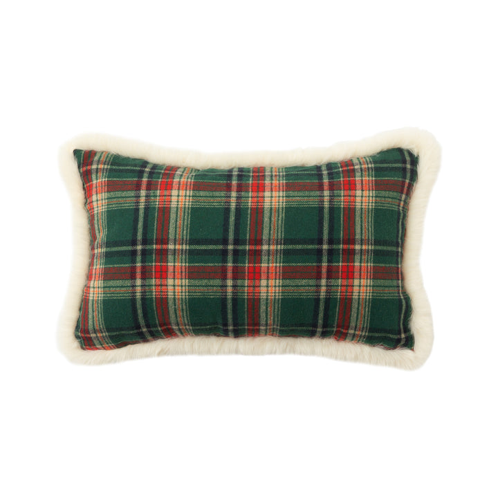 Traditional tartan decorative cushion with fluffy faux fur border