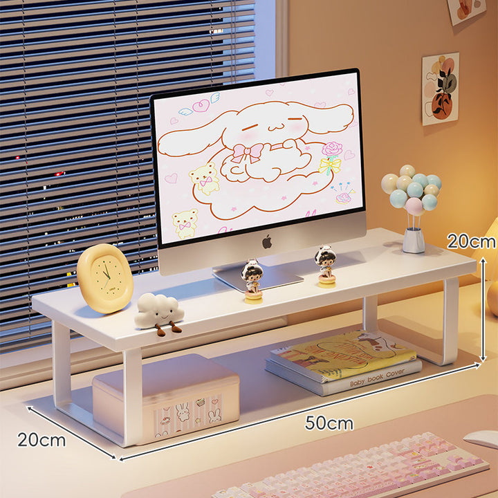Elevated Monitor Riser Stand with Wood-Effect Top Metal Frame and Under-Shelf Storage