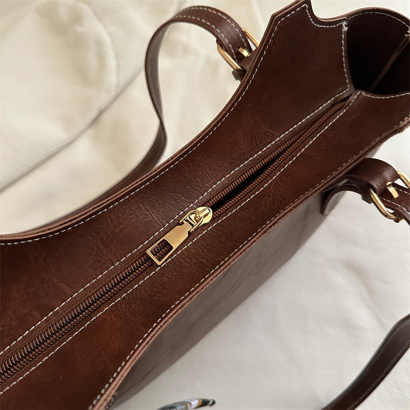 Elegant Faux Leather Tote Handbag with Scarf Detail