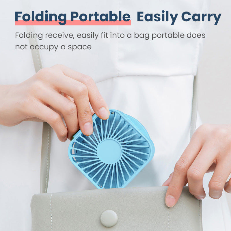 Cooling portable rechargeable folding mini fan with mirror and adjustable swivel stand Stornfield