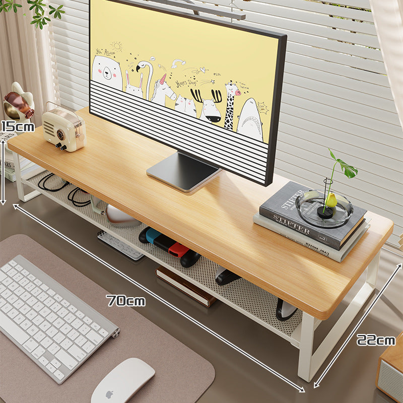 Wood-Top Monitor Stand Riser with Metal Frame and Mesh Under-Shelf