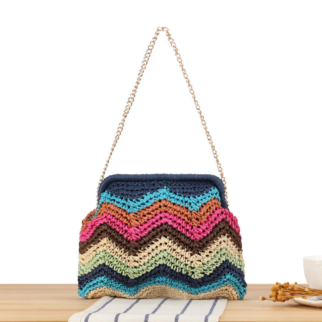 Handcrafted shoulder bag with cheerful wave pattern Stornfield