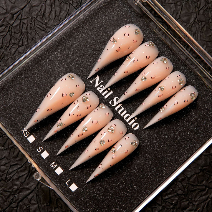 Stiletto Press-On Nail Set with Crystal Embellishments