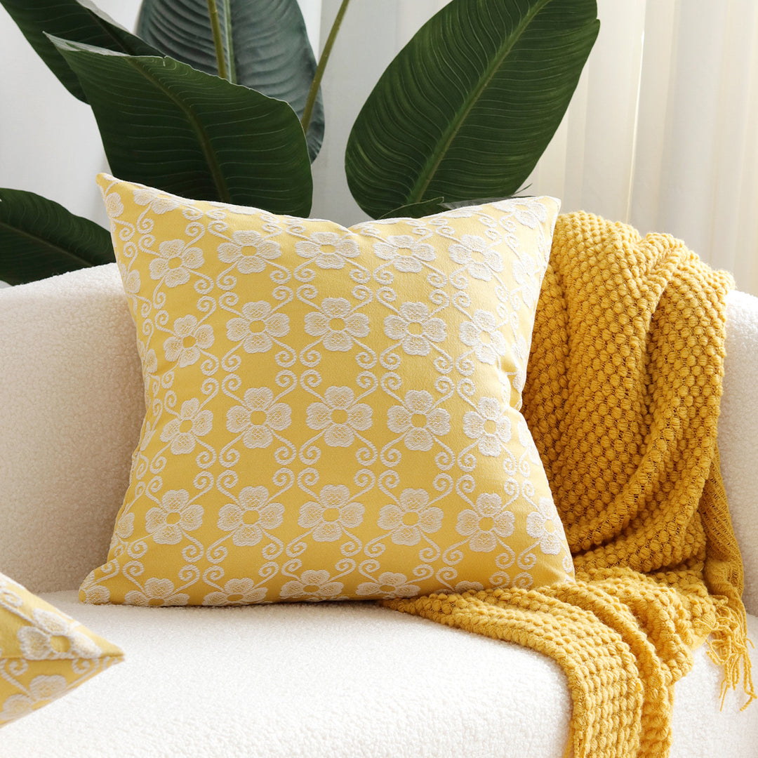 Square Embroidered Floral Jacquard Decorative Pillow Cover
