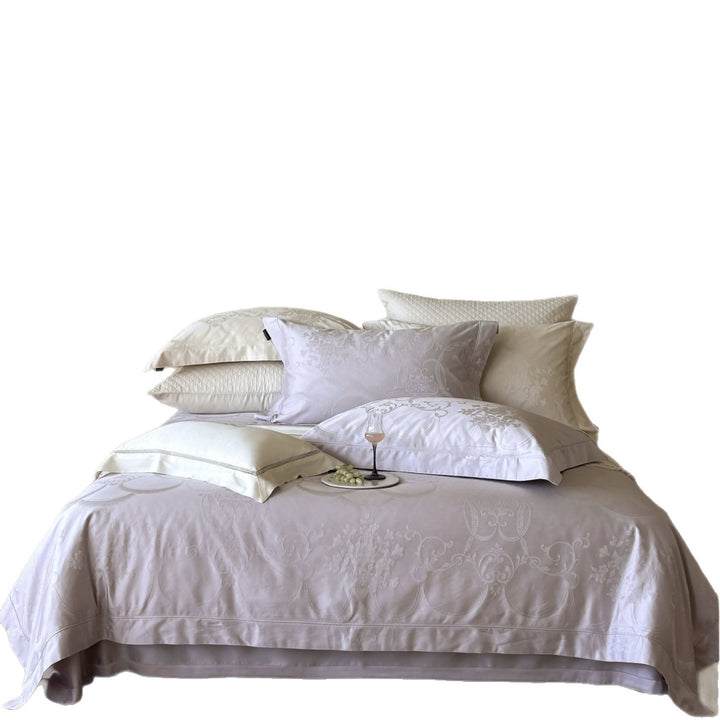 Premium Jacquard Damask Bedding Ensemble with Quilted Euro Shams
