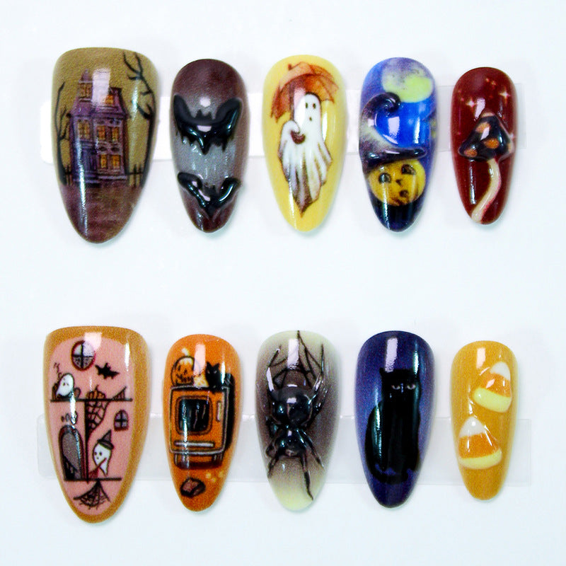 Halloween Art Nail Set with Creative Ghost, Pumpkin, and Animal Designs Stornfield