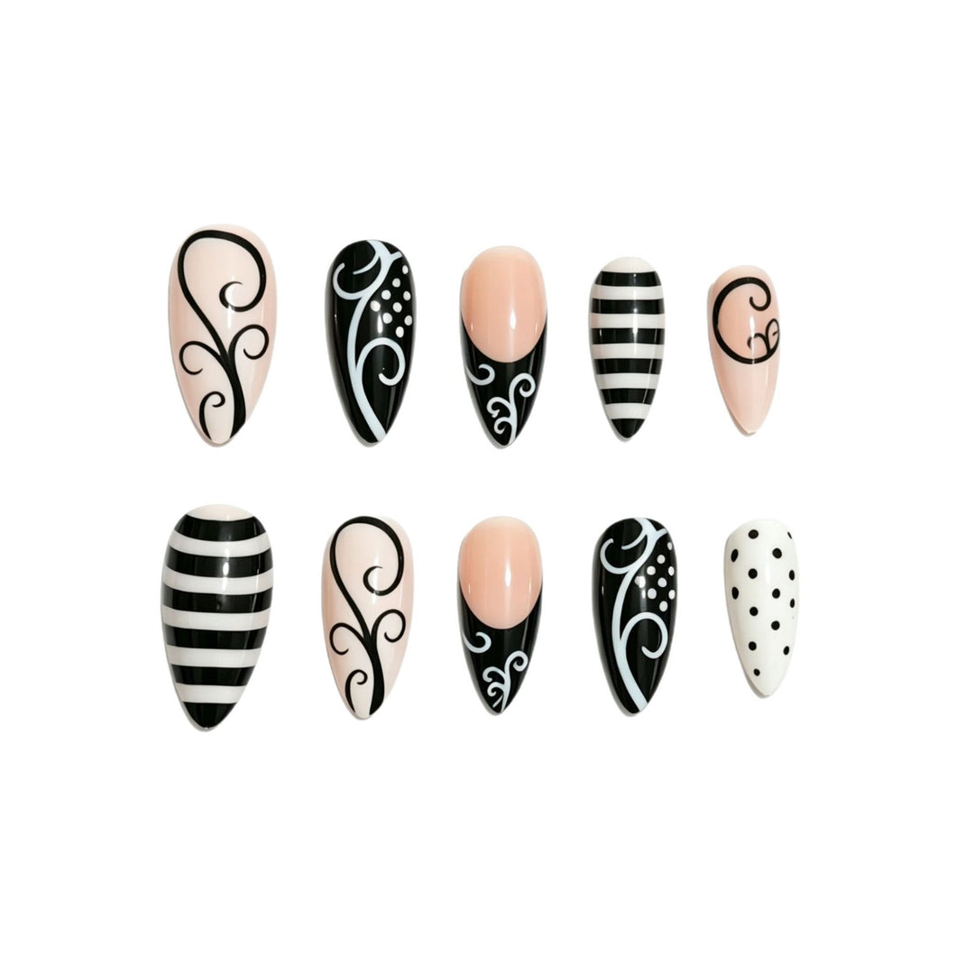 Artificial nails with modern black and white design Stornfield