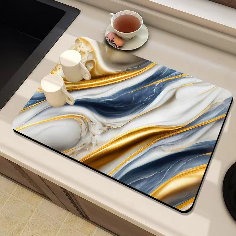 Marble-Inspired Kitchen Counter Mat Stornfield