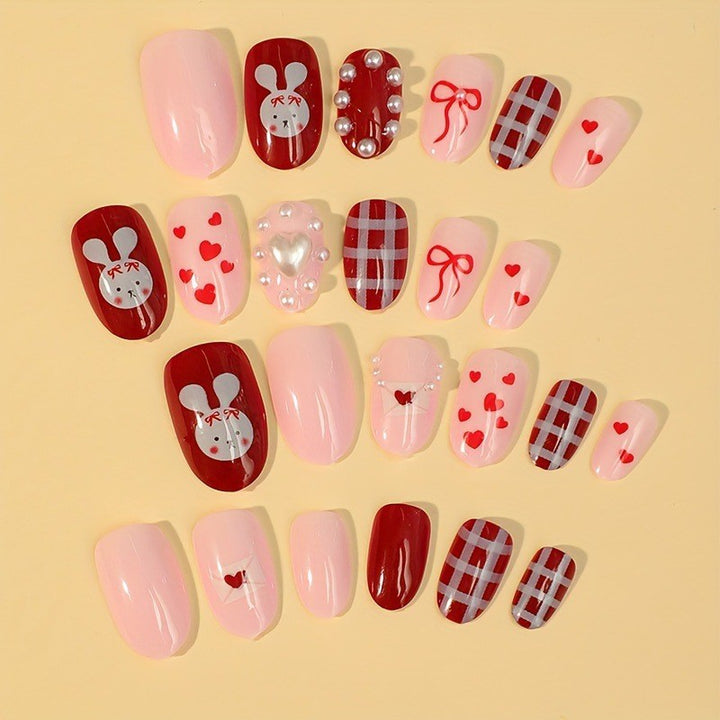 Creative nail art set with cute bunny and heart designs Stornfield