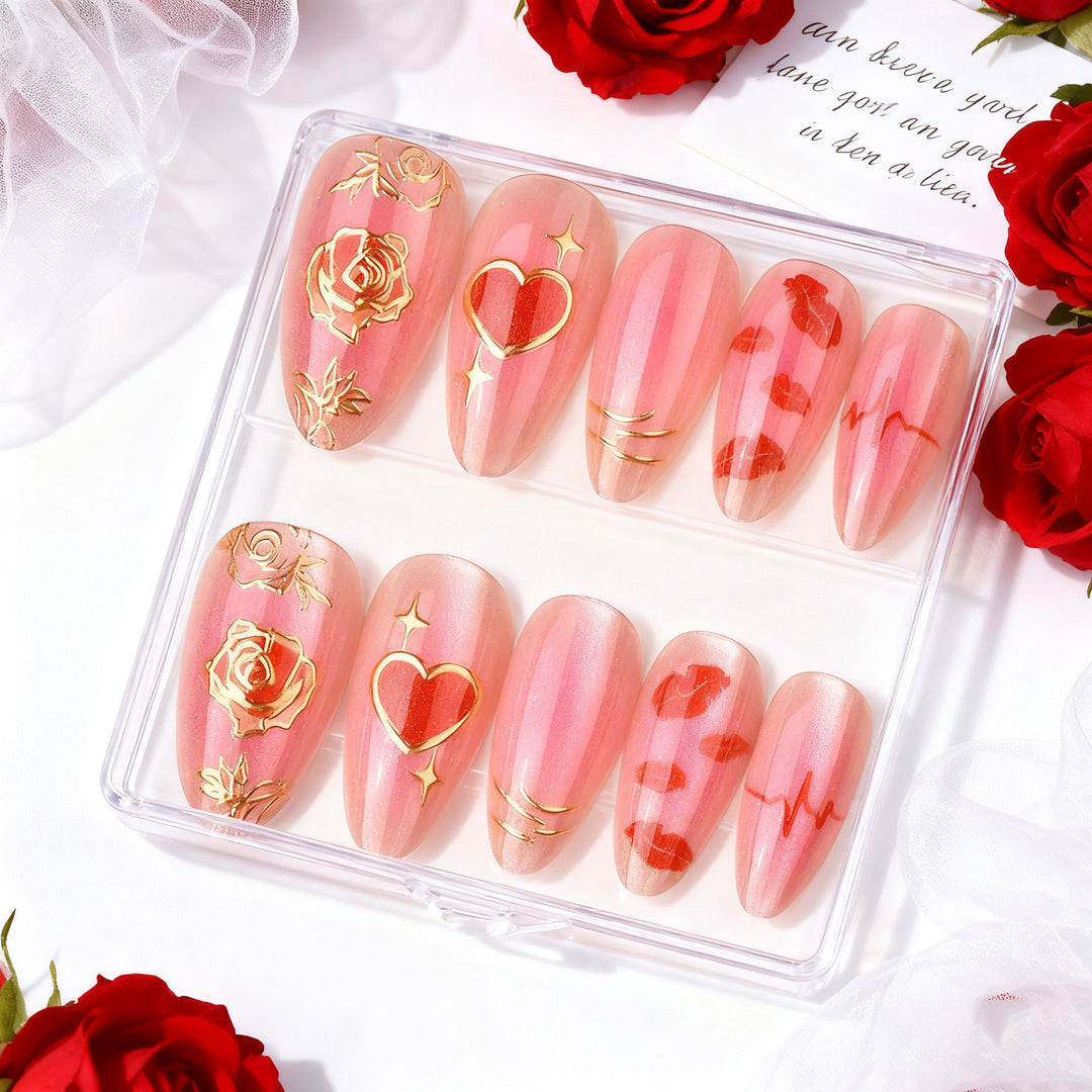 Artistic Heart and Floral Press-On Nail Set