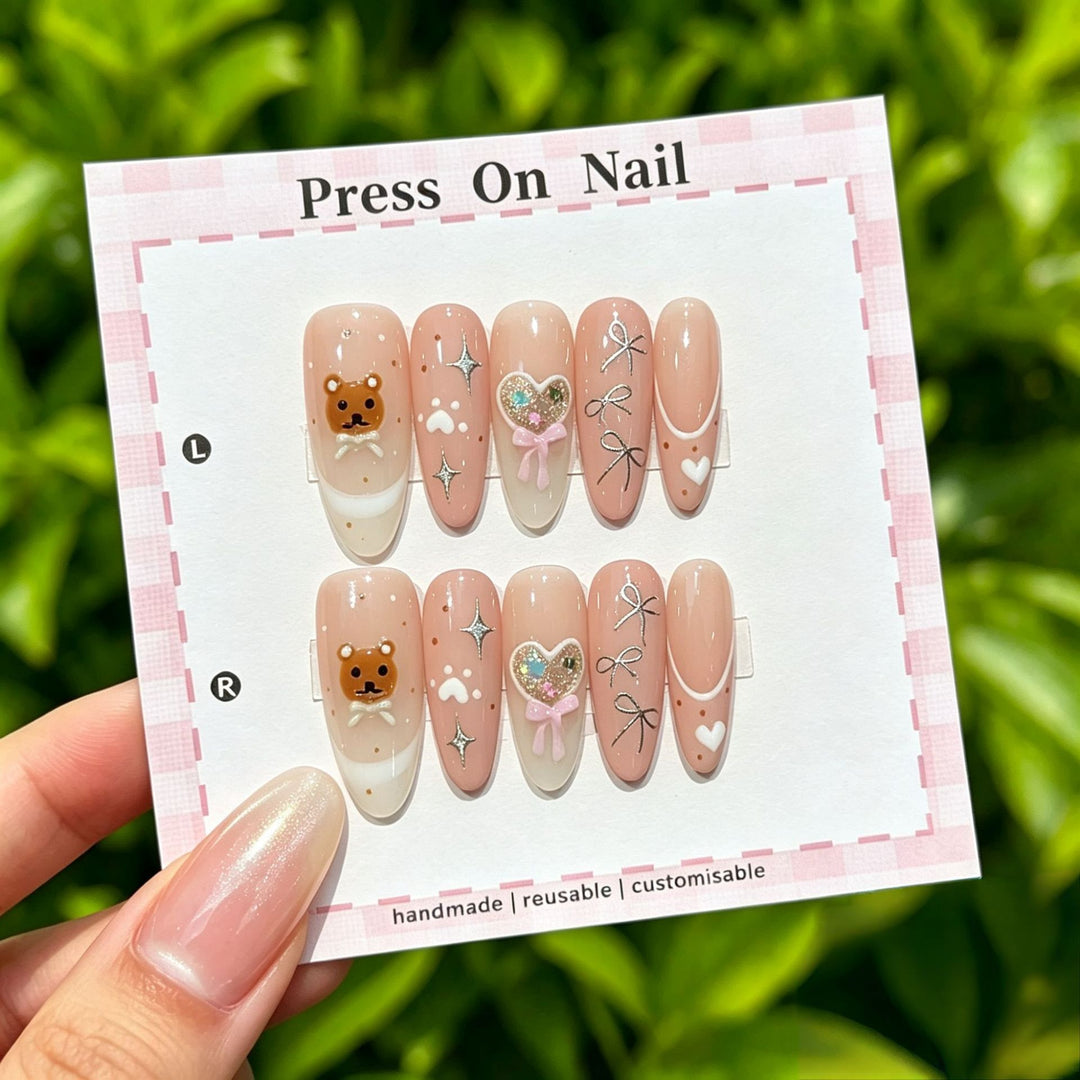 Elegant Reusable Press-On Nail Art Set with Floral Accents