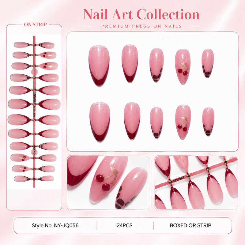 Elegant artificial nails with cherry design Stornfield