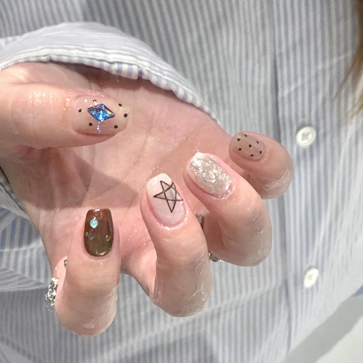 Artificial Nail Set with Creative Geometric and Sparkling Accents Stornfield