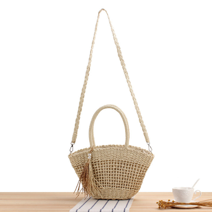 Elegant Bast Shoulder Bag with Tassels and Reinforced Handle Stornfield