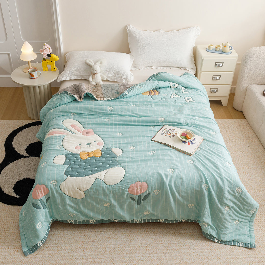 Quilted Cotton Bedding Comforter with Appliqué Bears