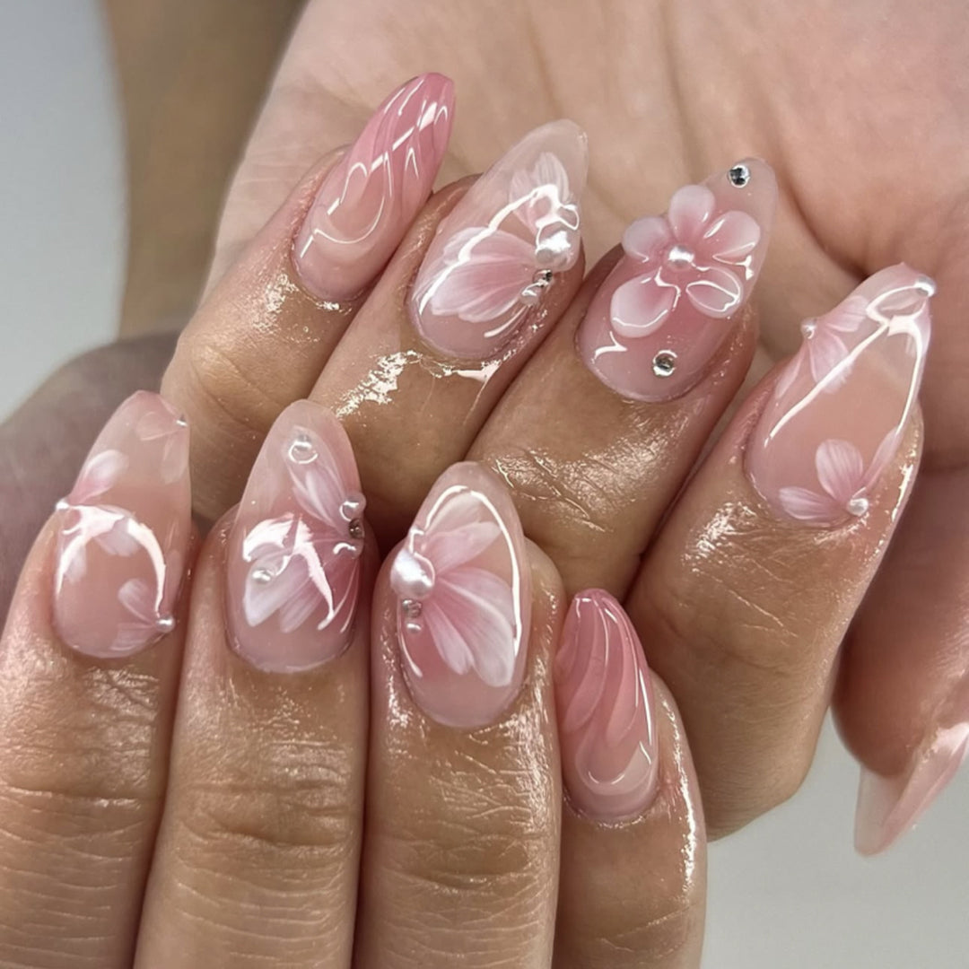 Artistic Nail Extensions with Floral Design Stornfield