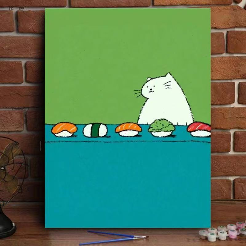 Whimsical Cat Watering Plants Canvas Art Stornfield