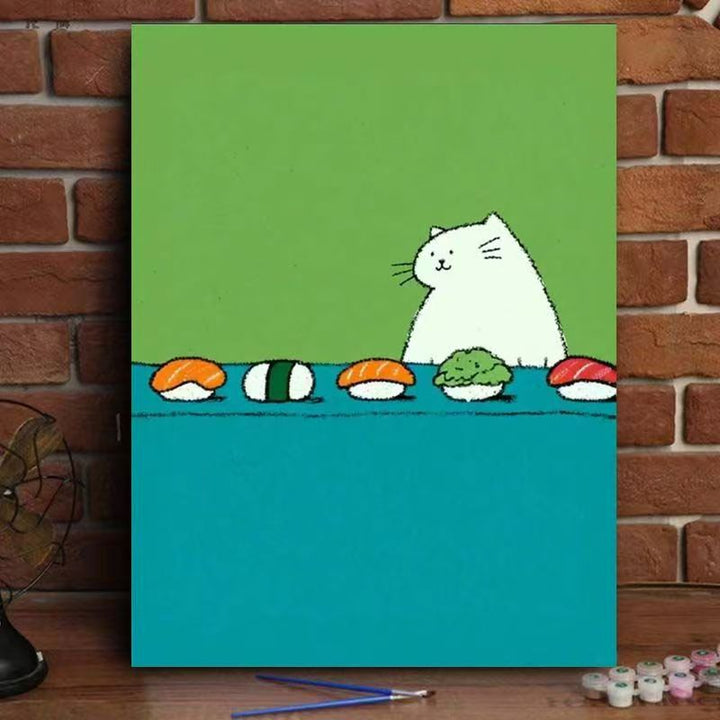 Whimsical Cat Watering Plants Canvas Art Stornfield