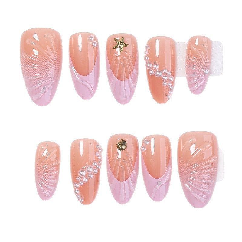 Artistic Press-On Nail Set with Coastal Design Stornfield