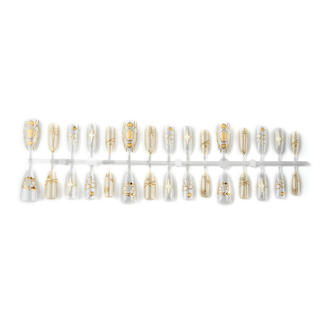 Elegant Gold-Embossed Press-On Nail Art Set