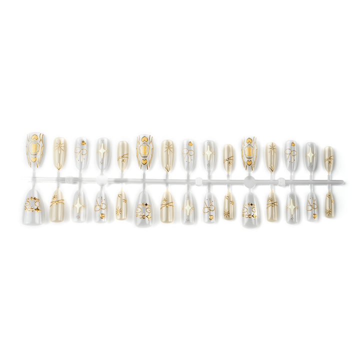 Elegant Gold-Embossed Press-On Nail Art Set