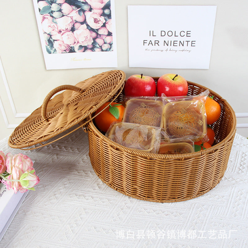Round Handcrafted Wicker Storage Basket Stornfield