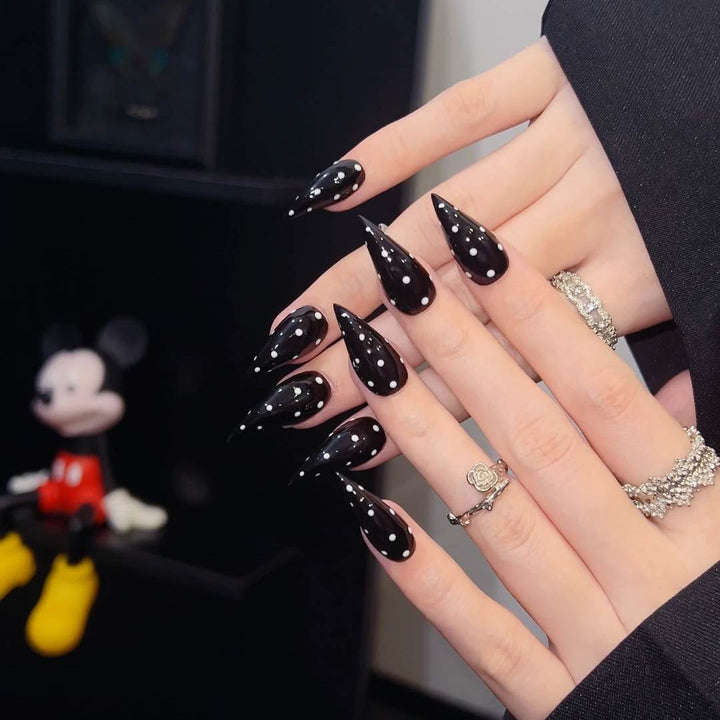 Spiked Stiletto Press-On Nail Set with Gem Accents