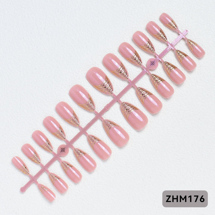 Elegant Press-On Nail Tips with Gold Detailing Stornfield