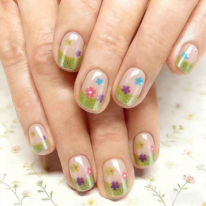 Floral Glitter Tip Nail Art Design Stornfield