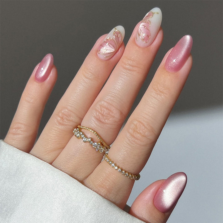 Artistic Press-On Nail Art Set with Gold Leaf Design Stornfield