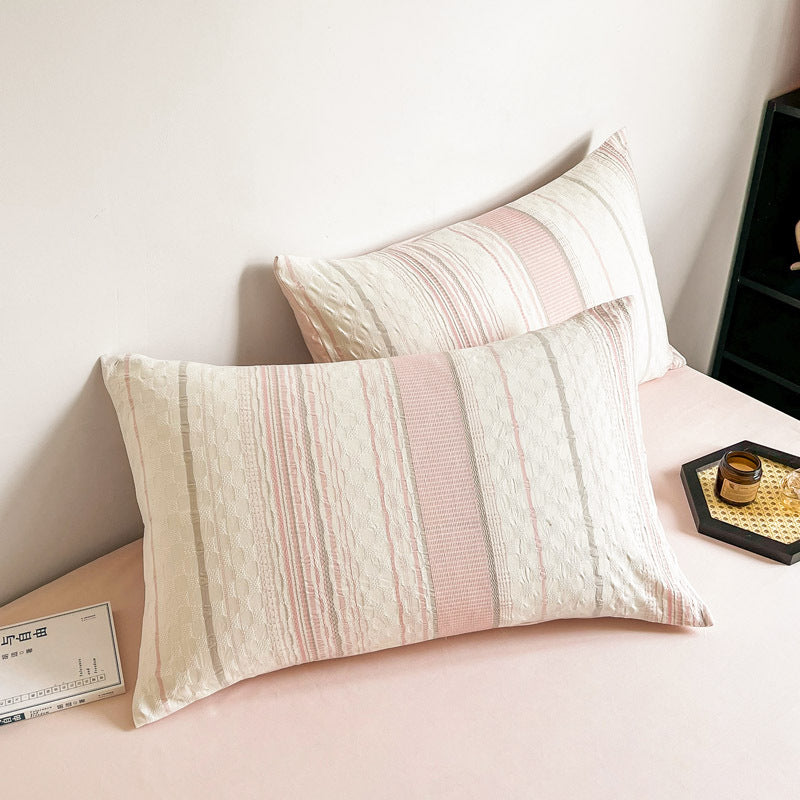 Breathable cotton muslin pillowcases with fine stripe texture
