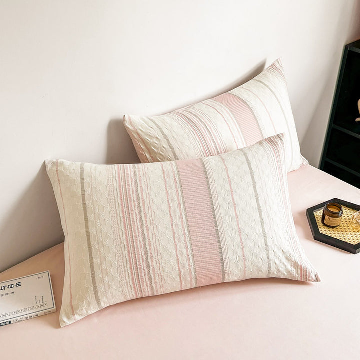 Breathable cotton muslin pillowcases with fine stripe texture