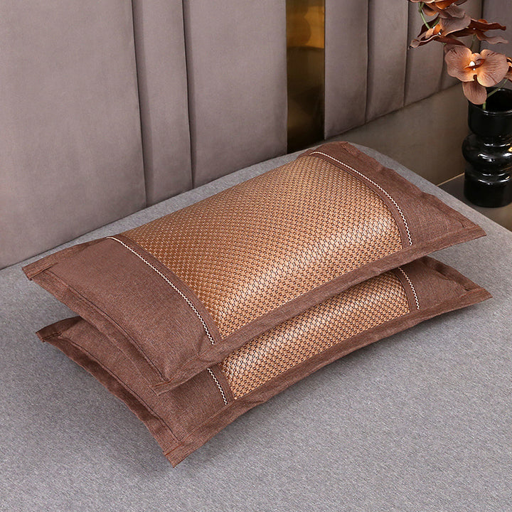 Elegant pillowcase set in jacquard look with embroidered border and satin trim
