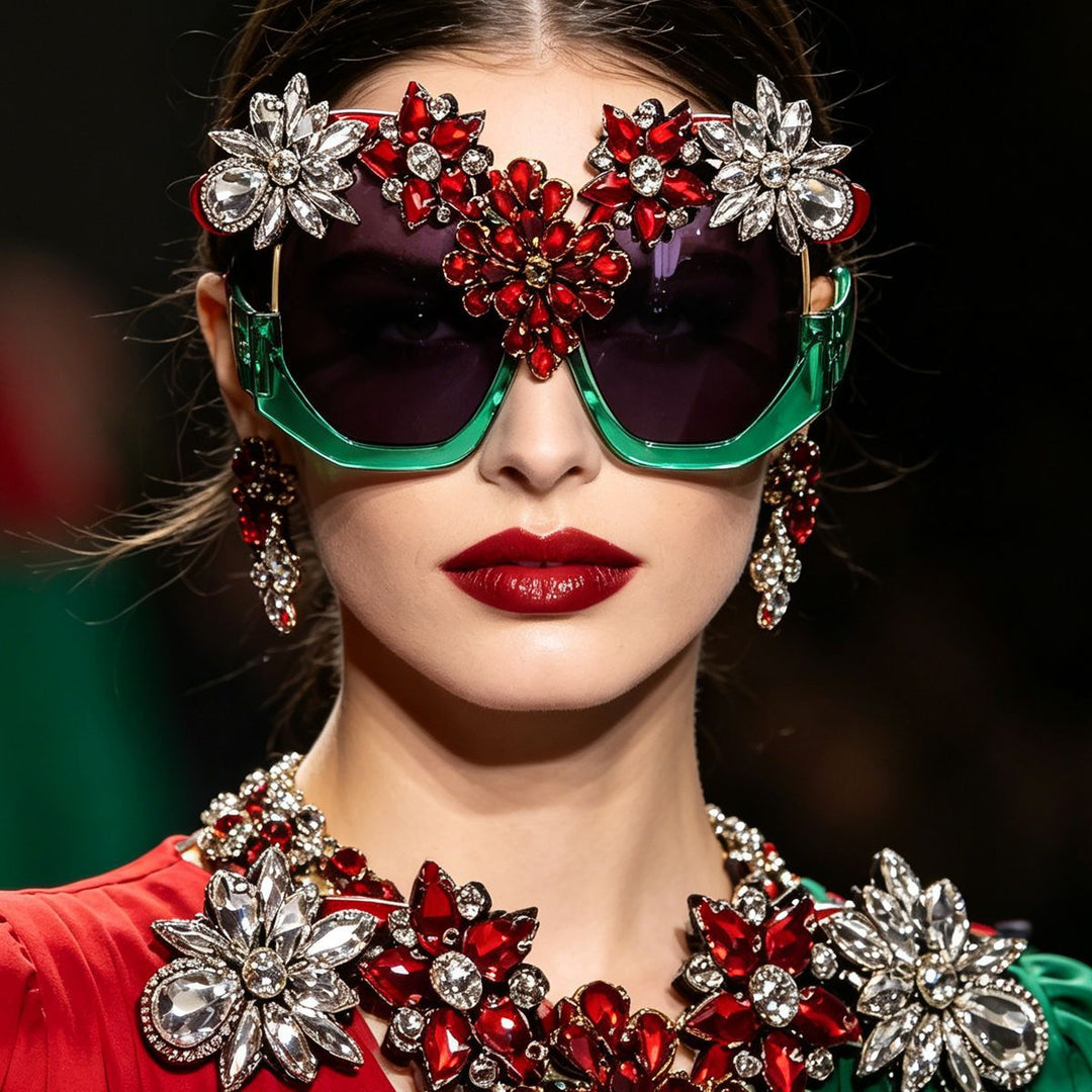 Women Glamorous Sunglasses with Sparkling Crystal Flowers Stornfield