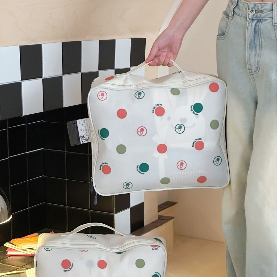 Cotton Reversible Polka Dot Duvet Cover Set with Bunny Appliqué