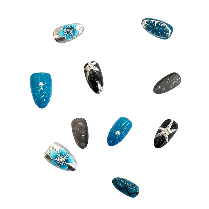 Artistic Press-On Nail Set with Floral Motifs Stornfield