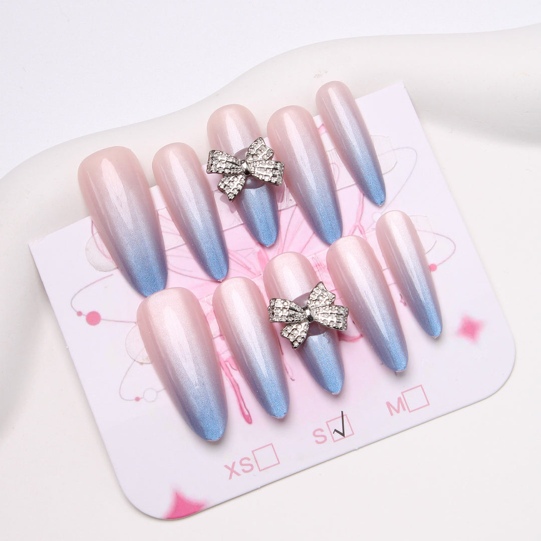 Elegant Stiletto Press-On Nails with Rhinestone Bows Stornfield