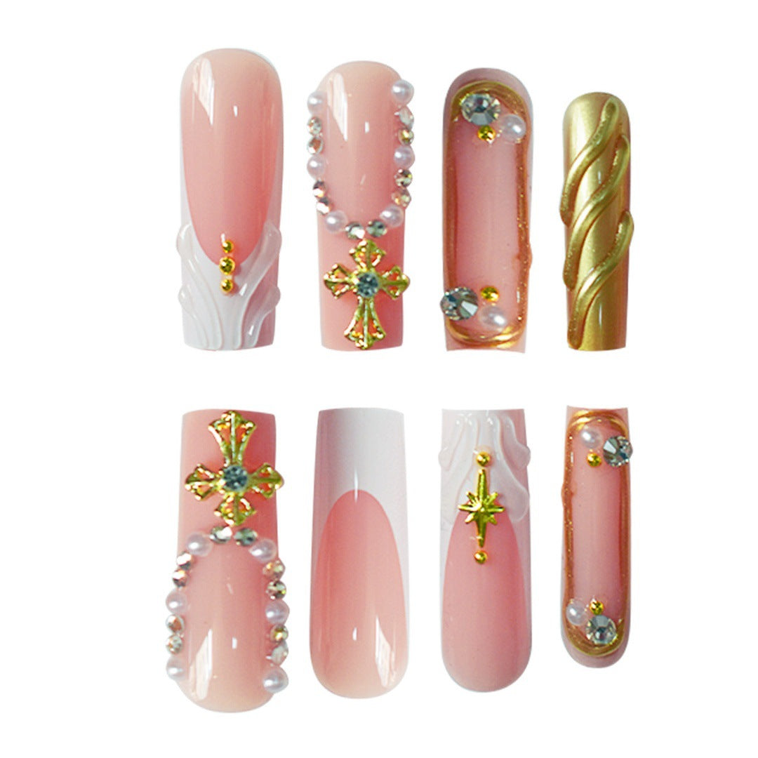 Luxury 3D Decorative Press-On Nails with Gem Accents Stornfield