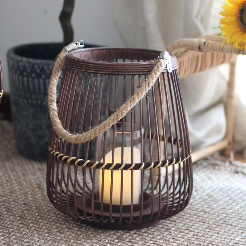 Stylish lantern made of rattan with wooden frame Stornfield