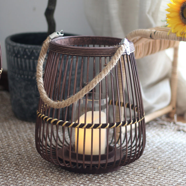 Stylish lantern made of rattan with wooden frame Stornfield