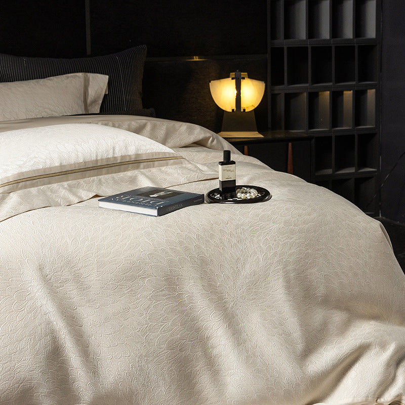 Luxury Jacquard-Textured Cotton-Blend Duvet Cover Set with Envelope Shams