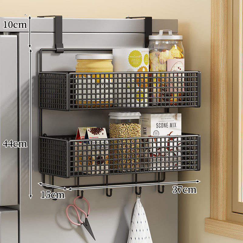 Over-the-Fridge Stacked Metal Mesh Hanging Storage Basket