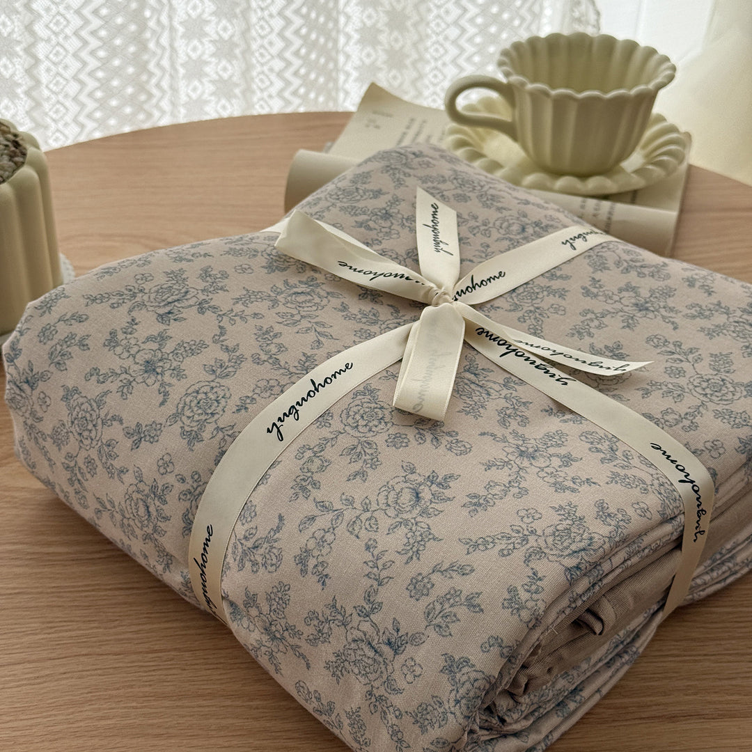 Floral-Print Cotton-Linen Duvet Cover Gift Set with Reversible Finish and Deep-Corner Ties