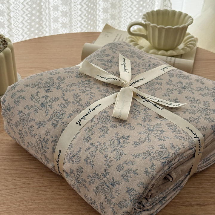 Floral-Print Cotton-Linen Duvet Cover Gift Set with Reversible Finish and Deep-Corner Ties