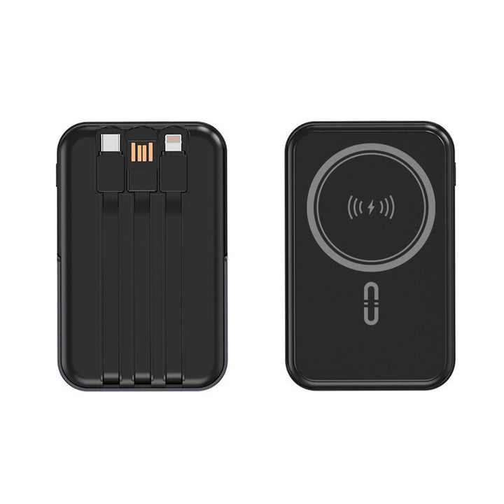 Portable power bank with integrated cable function and wireless charging option Stornfield